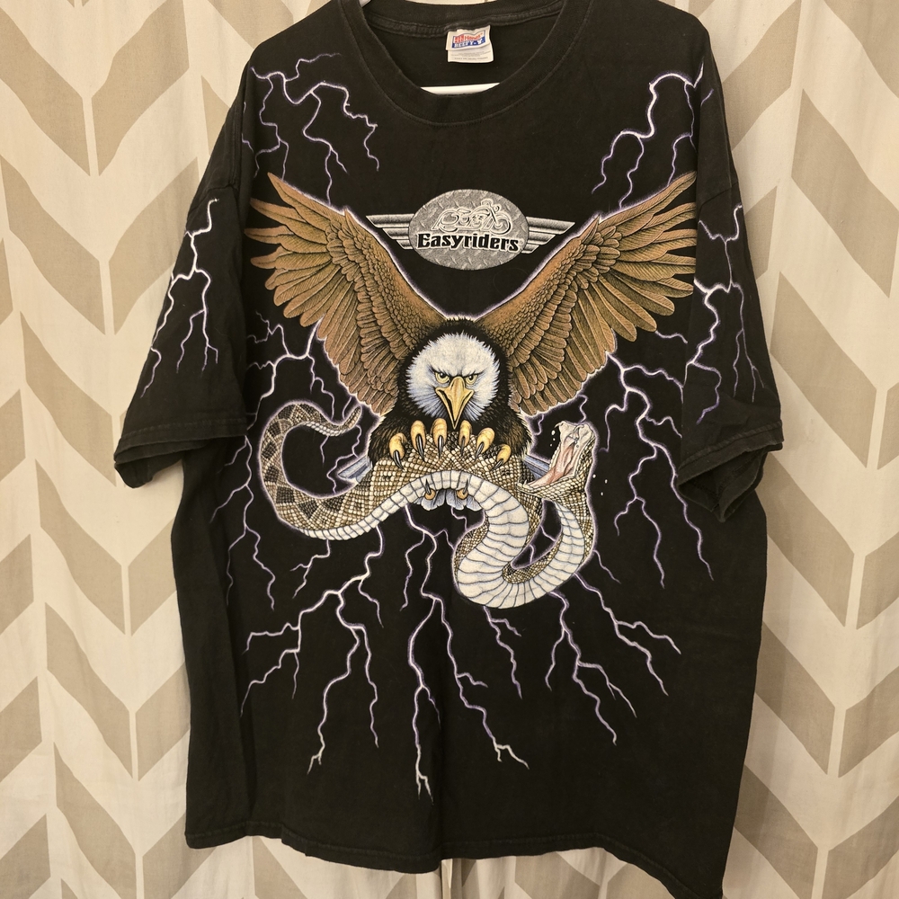 Easyriders Black Graphic Tee with Eagle and Snake Design Vintage